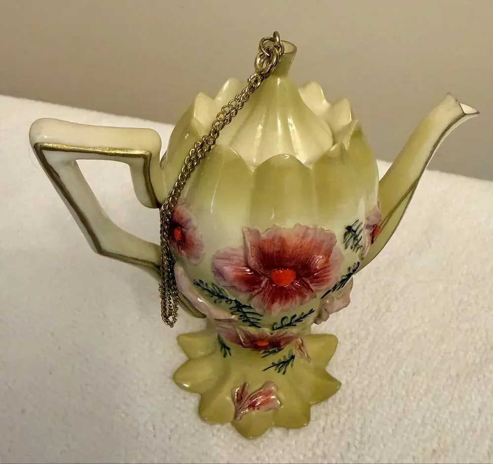 Vintage German Nini Decorative Scalloped Miniature Teapot. Hand painted.
